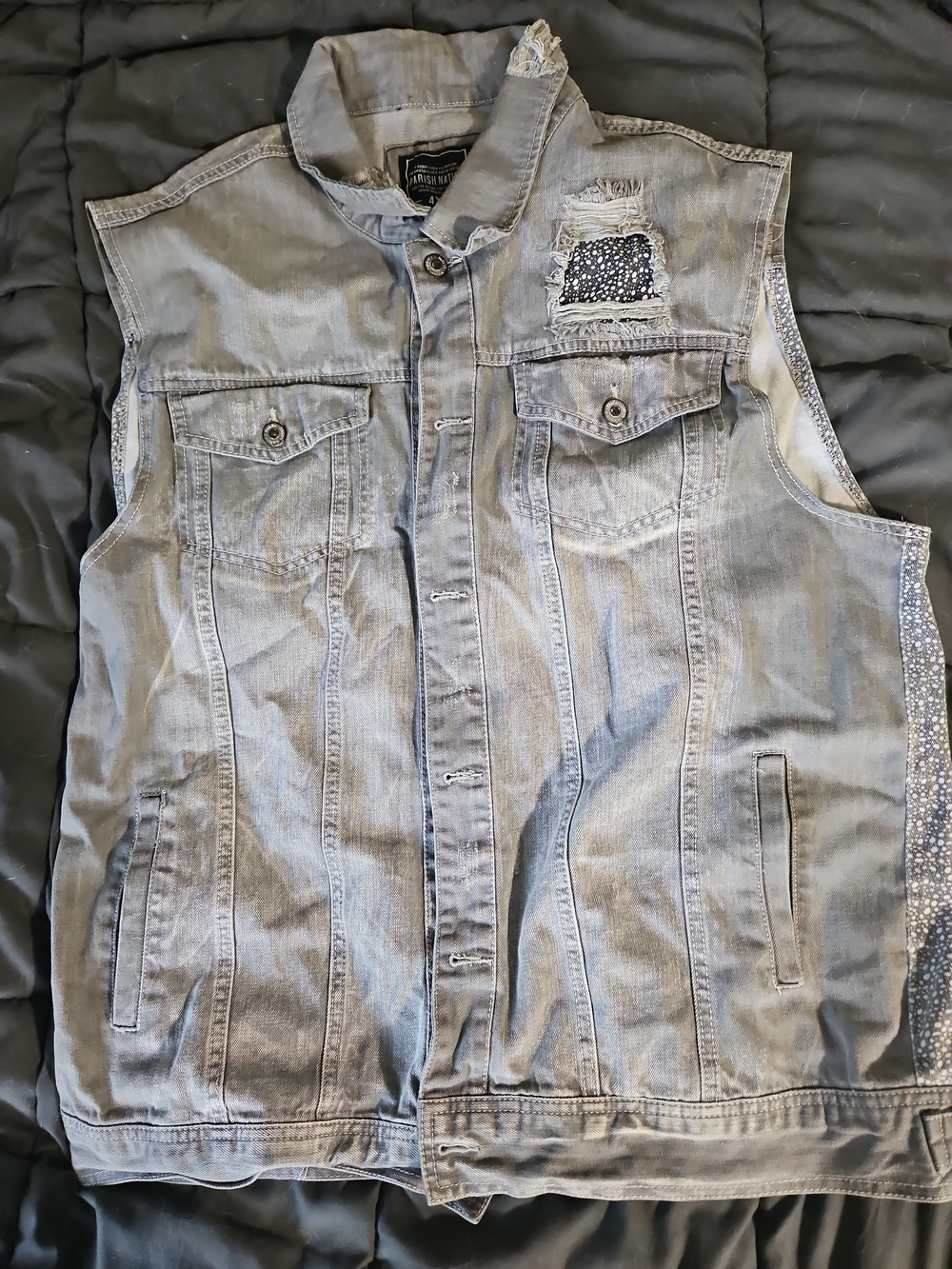 Parish Nation Men's Sleeveless Denim Vest Jacket - Light Gray 4XL
